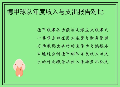 德甲球队年度收入与支出报告对比